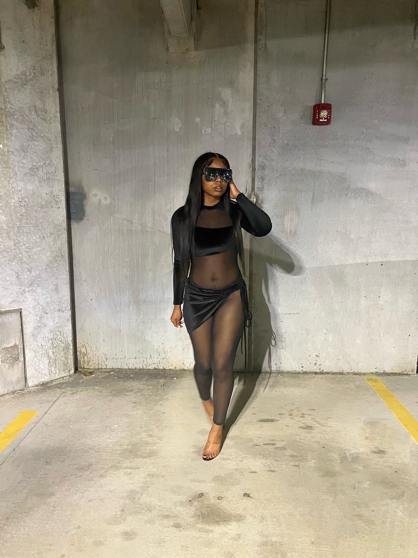 Feel Me Jumpsuit and Skirt Set Black